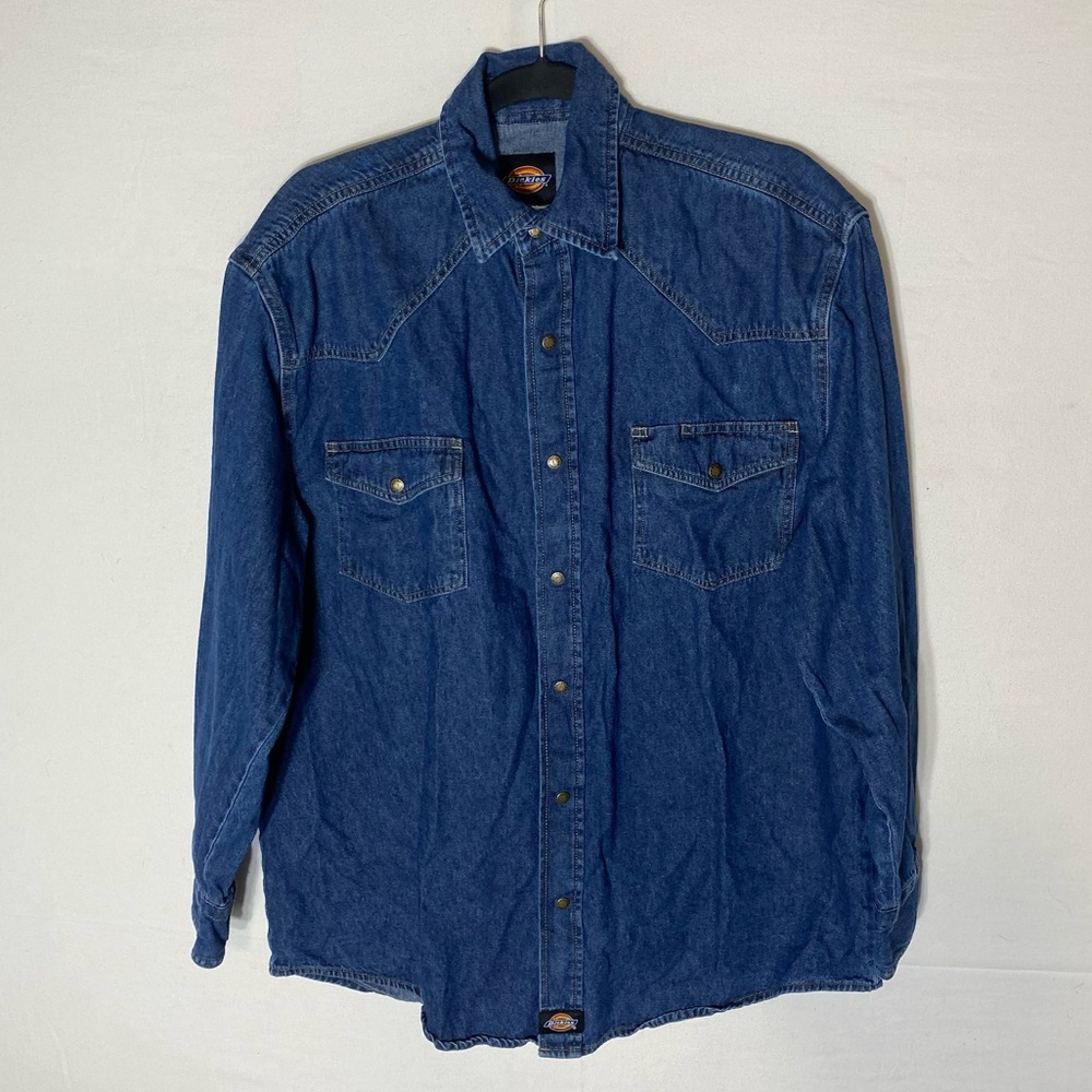 Dickies Med Wash Blue Denim Snap Front Long Sleeve Shirt M Festival Streetwear